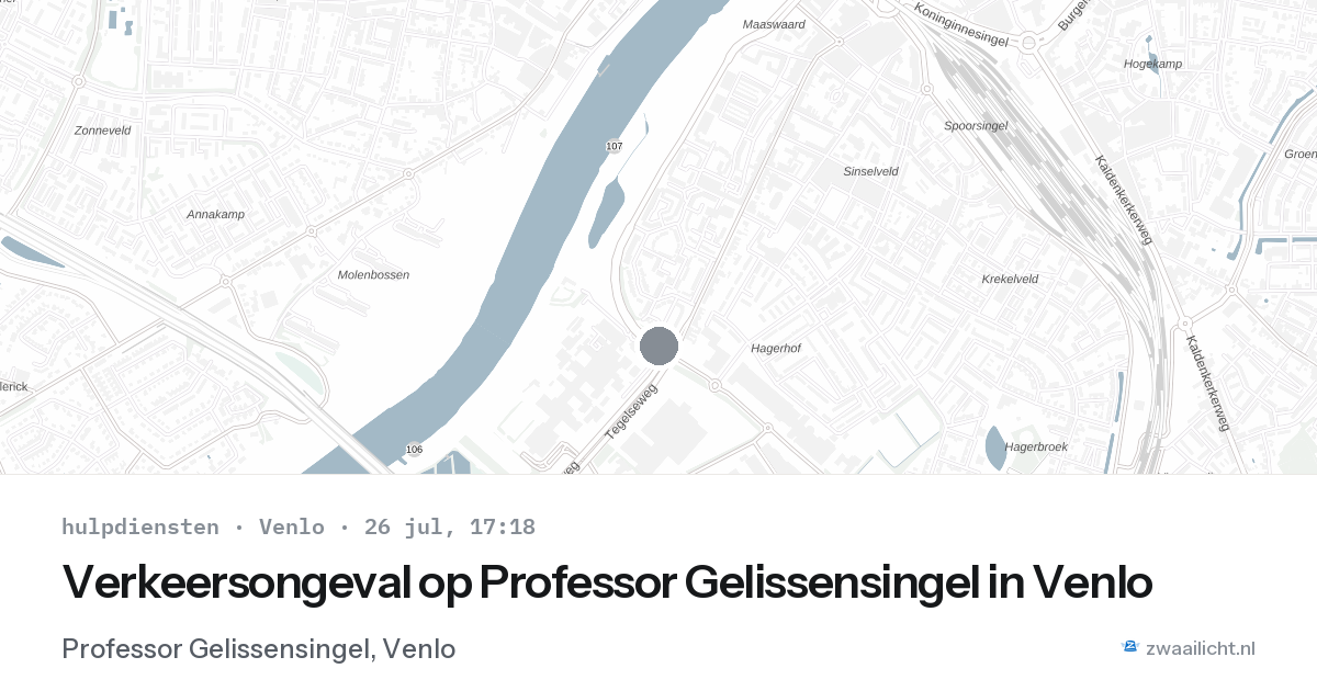 Verkeersongeval op Professor Gelissensingel in Venlo — 26 jul 2026