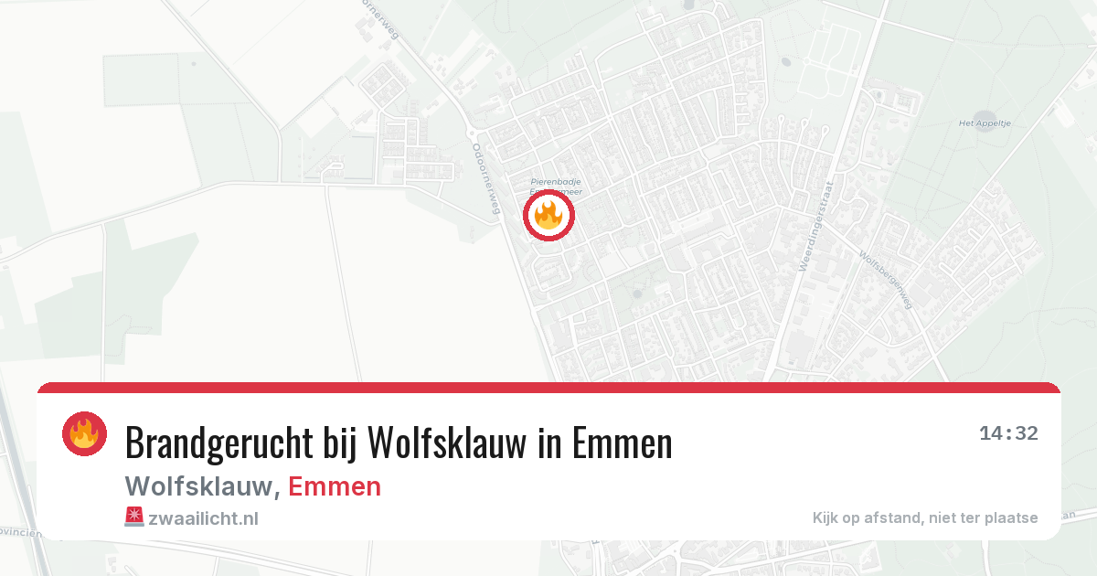 Brandgerucht bij Wolfsklauw in Emmen — 16 mrt 2026