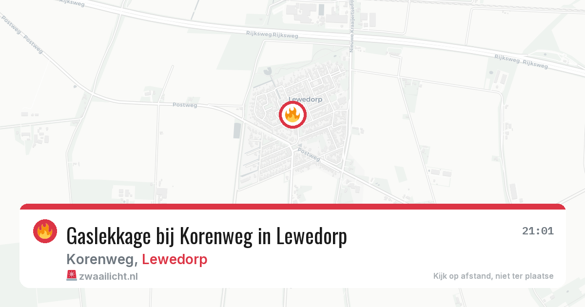 Gaslekkage bij Korenweg in Lewedorp — 6 aug 2026