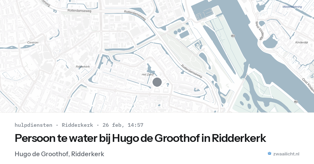 Persoon te water bij Hugo de Groothof in Ridderkerk — 26 feb 2026