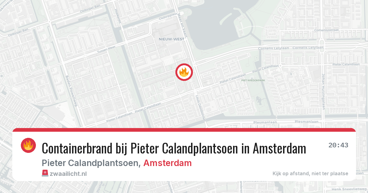 Containerbrand bij Pieter Calandplantsoen in Amsterdam — 3 aug 2026