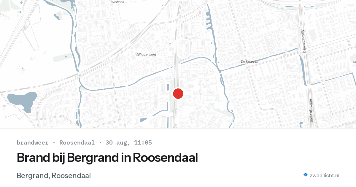 Brand bij Bergrand in Roosendaal — 30 aug 2026