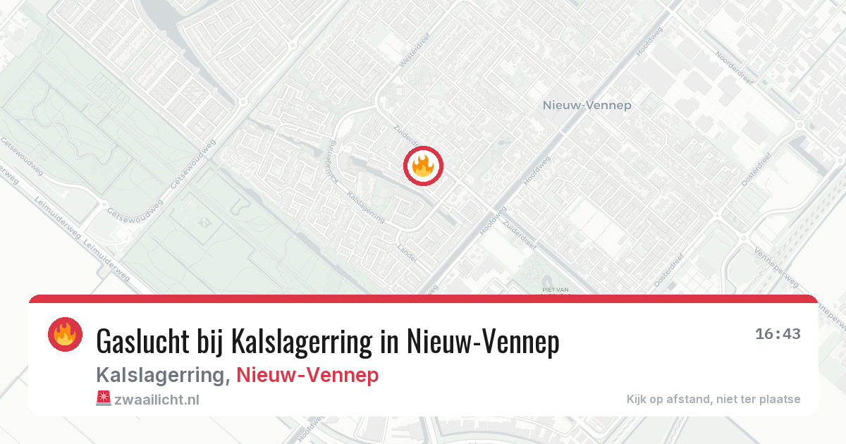 Gaslucht bij Kalslagerring in Nieuw-Vennep — 10 jun 2026