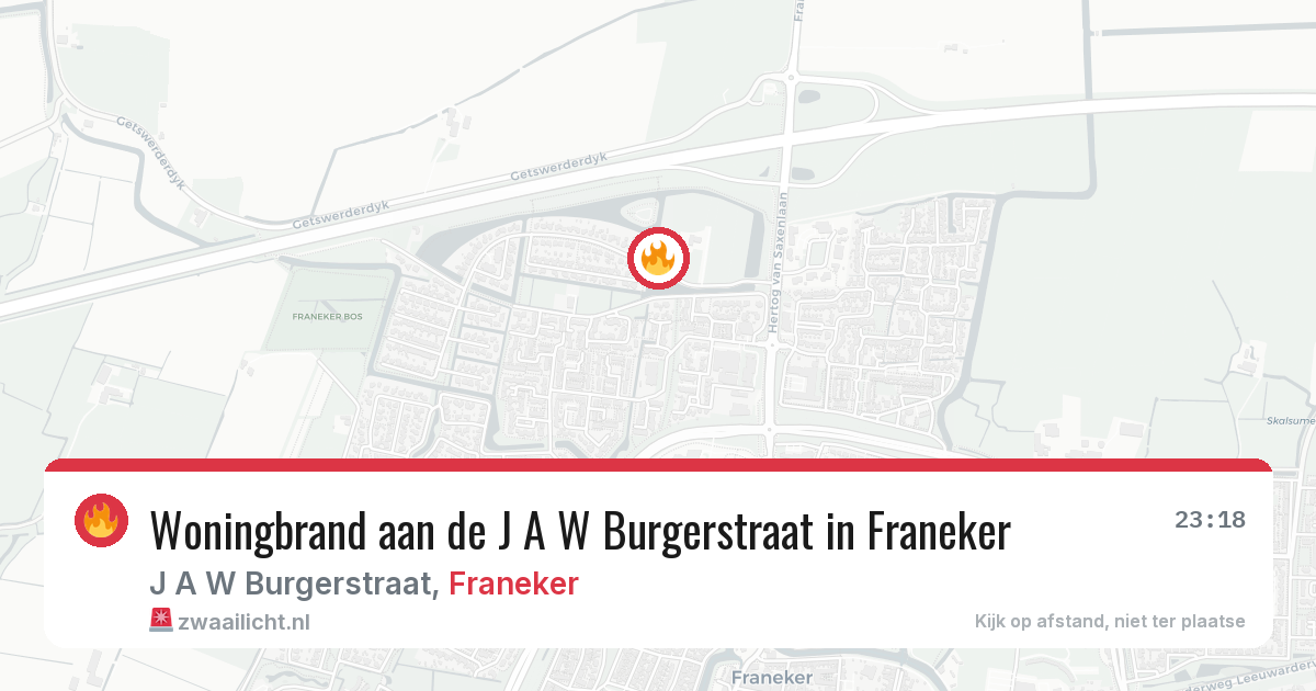 Woningbrand aan de J A W Burgerstraat in Franeker — 18 mrt 2026