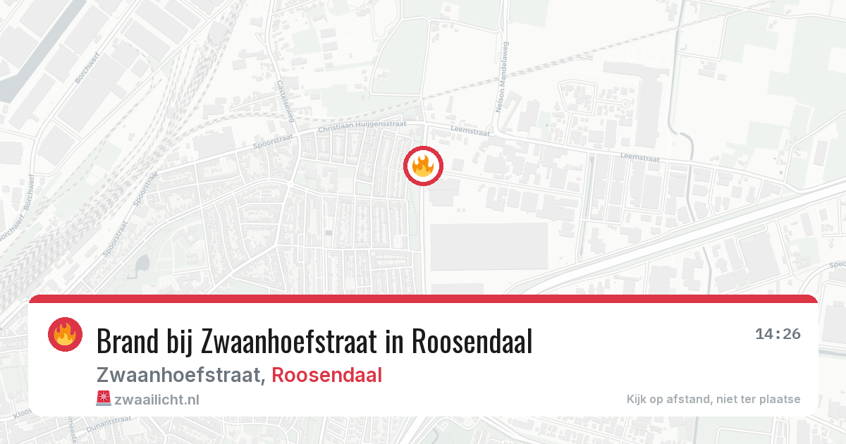 Brand bij Zwaanhoefstraat in Roosendaal — 11 aug 2026