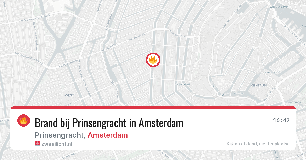 Brand bij Prinsengracht in Amsterdam — 13 aug 2026