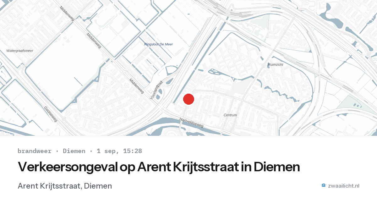 Verkeersongeval op Arent Krijtsstraat in Diemen — 1 sep 2026