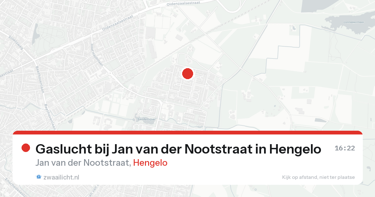 Gaslucht bij Jan van der Nootstraat in Hengelo — 16 aug 2026
