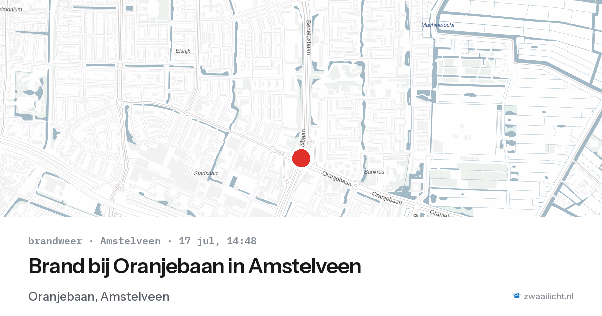 Brand bij Oranjebaan in Amstelveen — 17 jul 2026