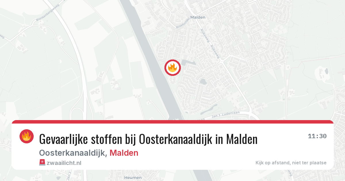 Gevaarlijke stoffen bij Oosterkanaaldijk in Malden — 3 aug 2026