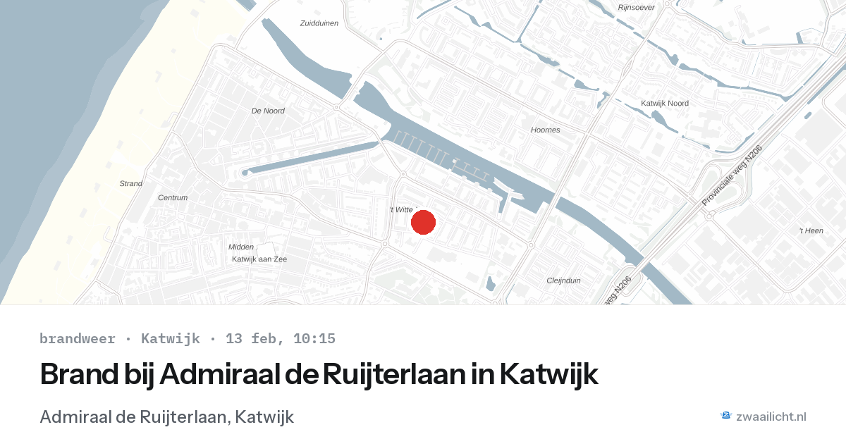 Brand bij Admiraal de Ruijterlaan in Katwijk — 13 feb 2026
