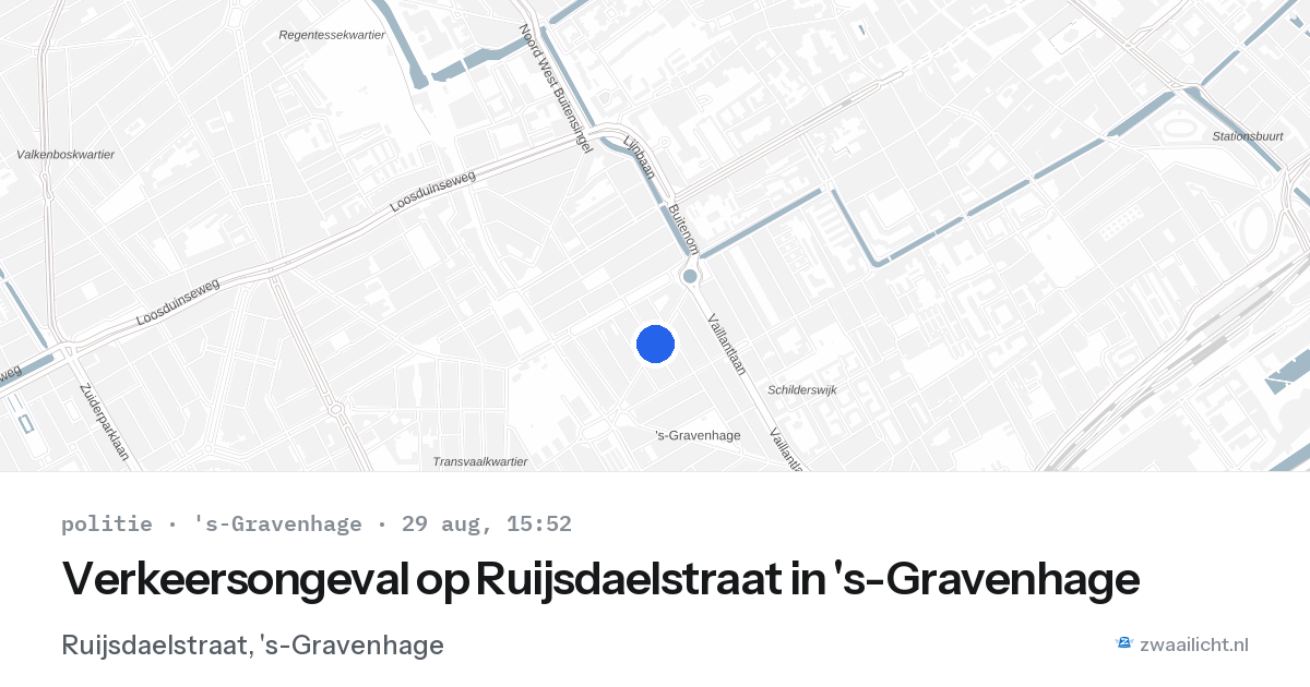 Verkeersongeval op Ruijsdaelstraat in 's-Gravenhage — 29 aug 2026