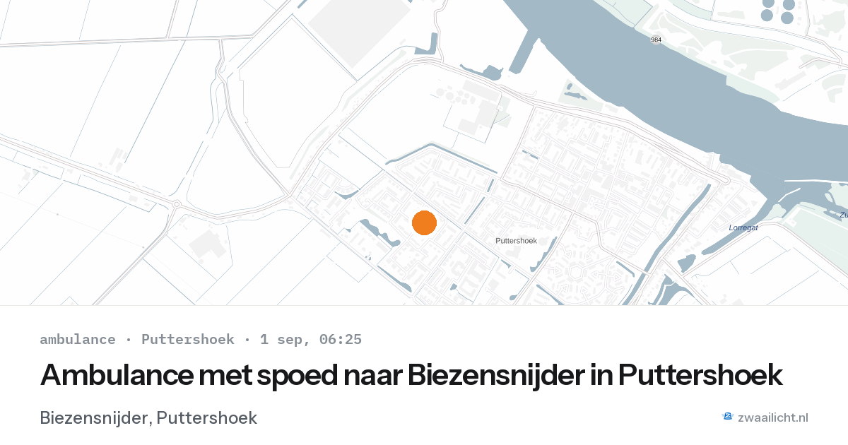 Ambulance met spoed naar Biezensnijder in Puttershoek — 1 sep 2026