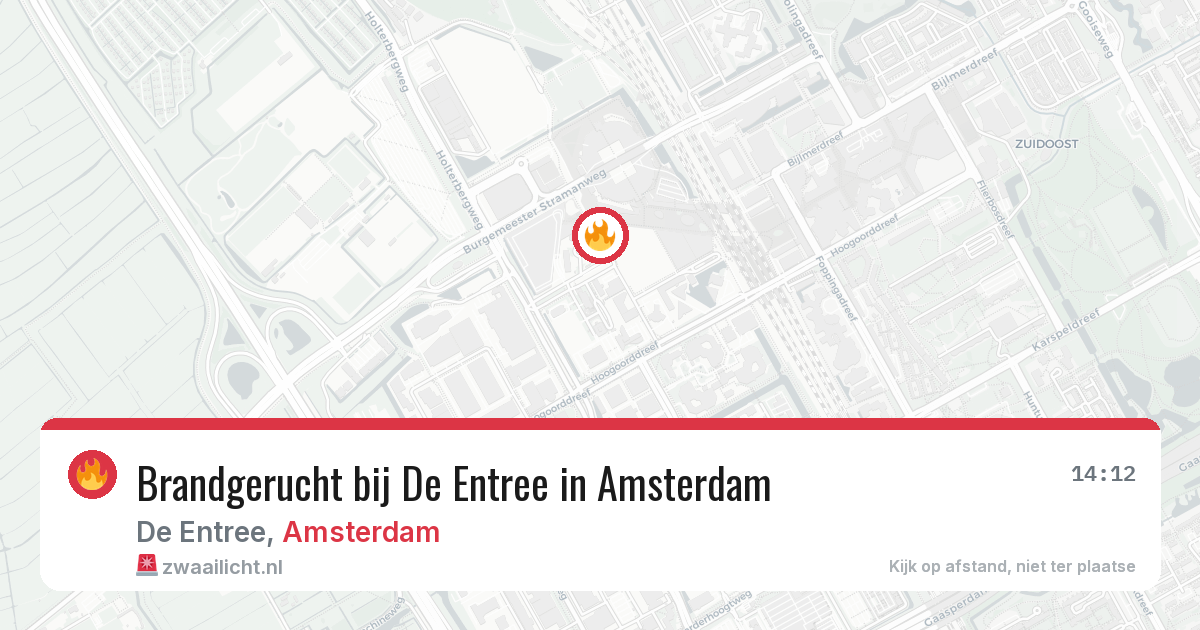 Brandgerucht bij De Entree in Amsterdam — 8 mrt 2026