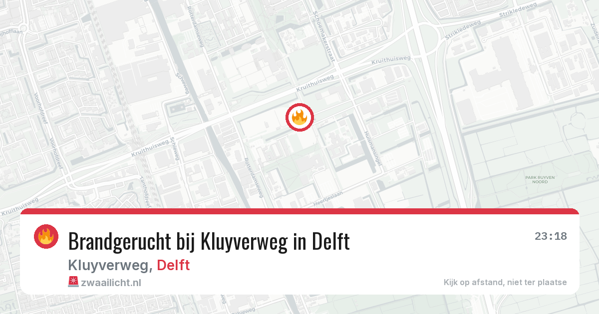 Brandgerucht bij Kluyverweg in Delft — 18 jun 2026