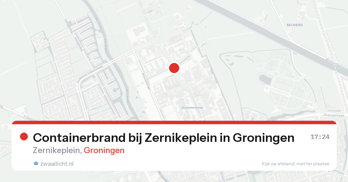 Containerbrand bij Zernikeplein in Groningen — 22 aug 2026