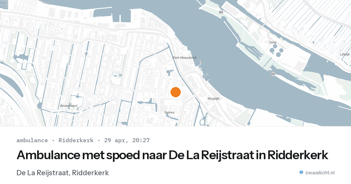 Ambulance met spoed naar De La Reijstraat in Ridderkerk — 29 apr 2026