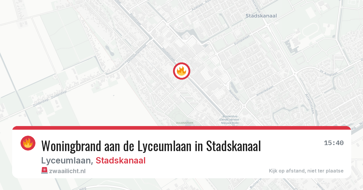 Woningbrand aan de Lyceumlaan in Stadskanaal — 9 aug 2026