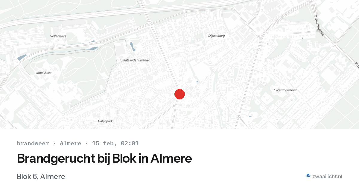 Brandgerucht bij Blok in Almere — 15 feb 2026