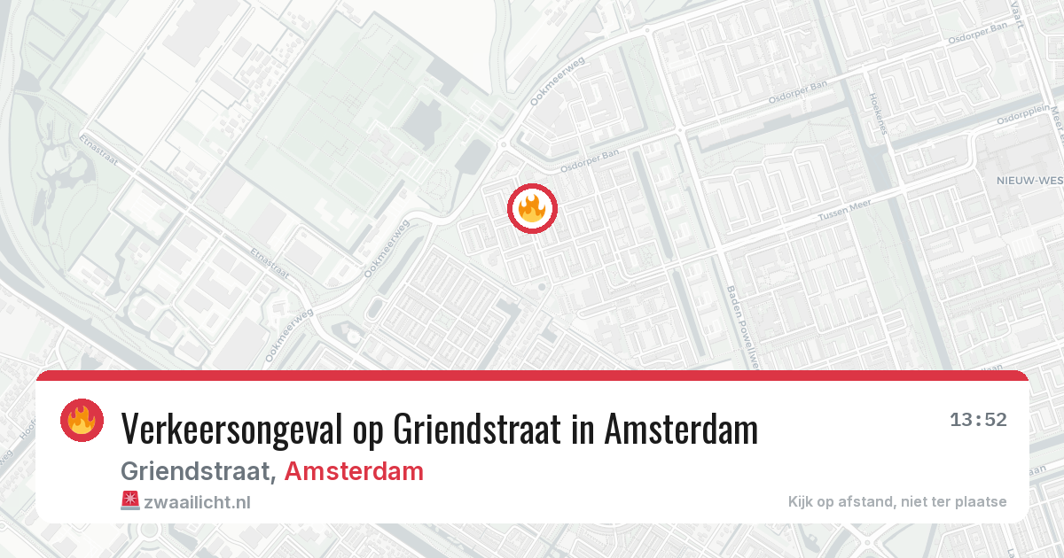 Verkeersongeval op Griendstraat in Amsterdam — 9 aug 2026