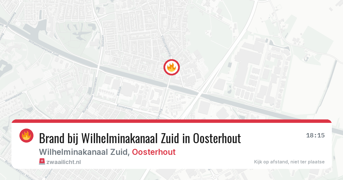 Brand bij Wilhelminakanaal Zuid in Oosterhout — 4 aug 2026