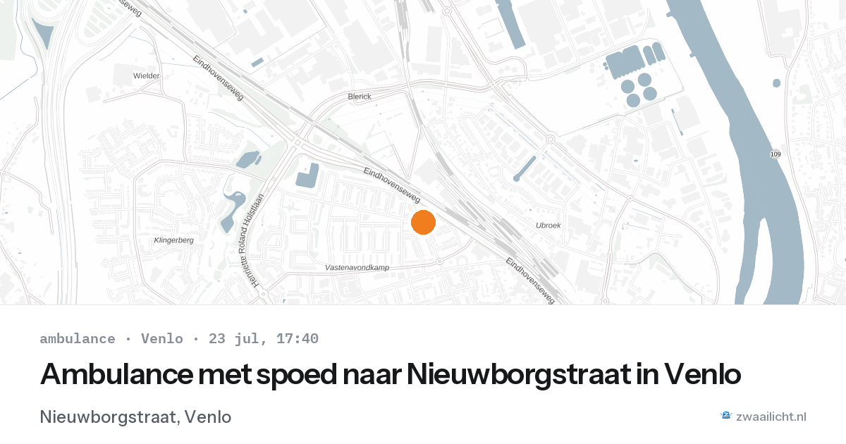 Ambulance met spoed naar Nieuwborgstraat in Venlo — 23 jul 2026