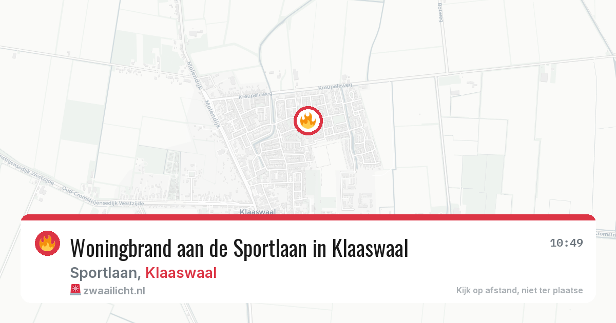 Woningbrand aan de Sportlaan in Klaaswaal — 23 apr 2026