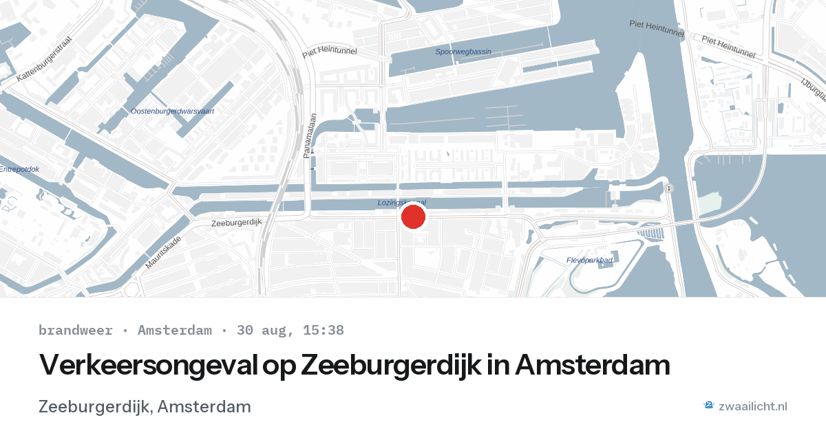 Verkeersongeval op Zeeburgerdijk in Amsterdam — 30 aug 2026