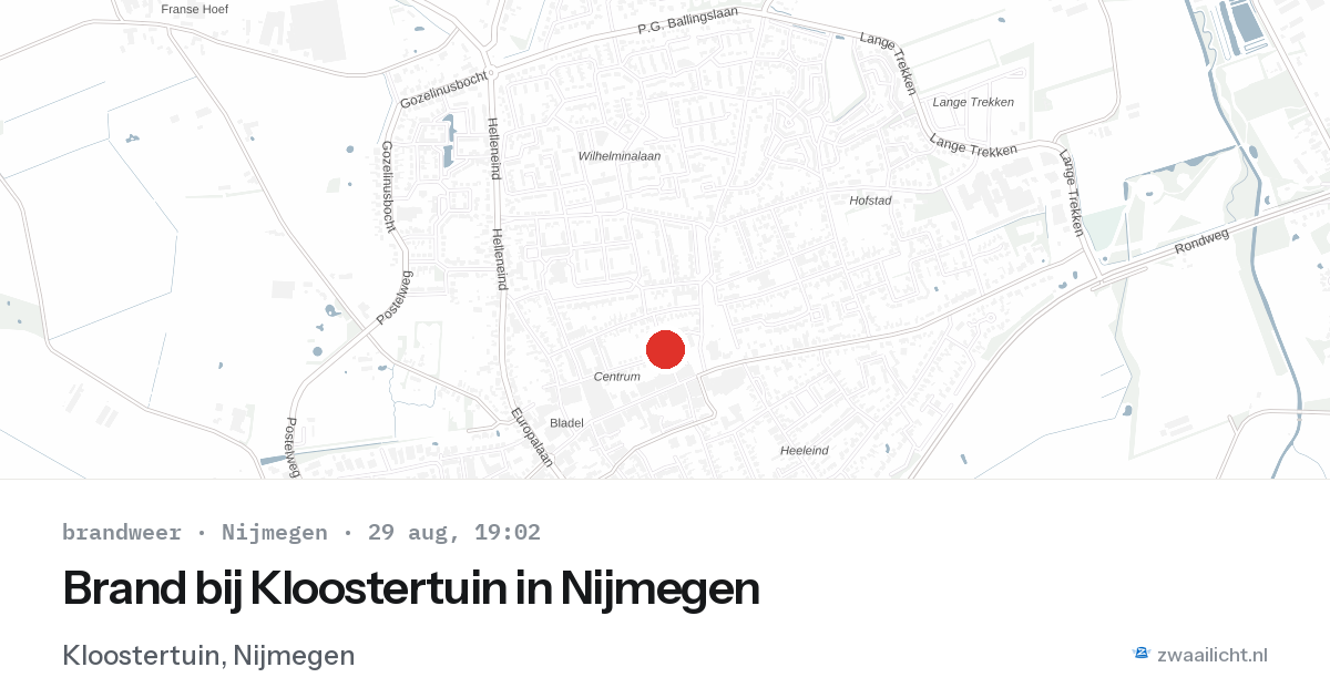 Brand bij Kloostertuin in Nijmegen — 29 aug 2026