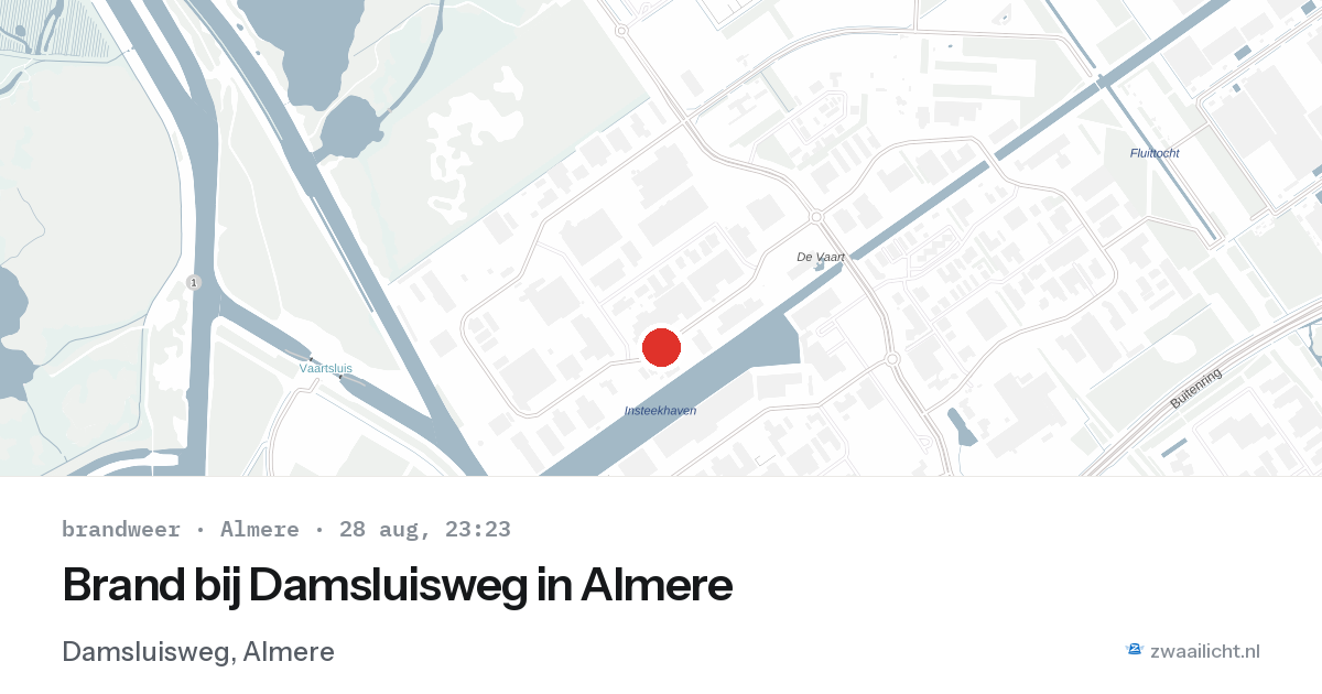 Brand bij Damsluisweg in Almere — 28 aug 2026
