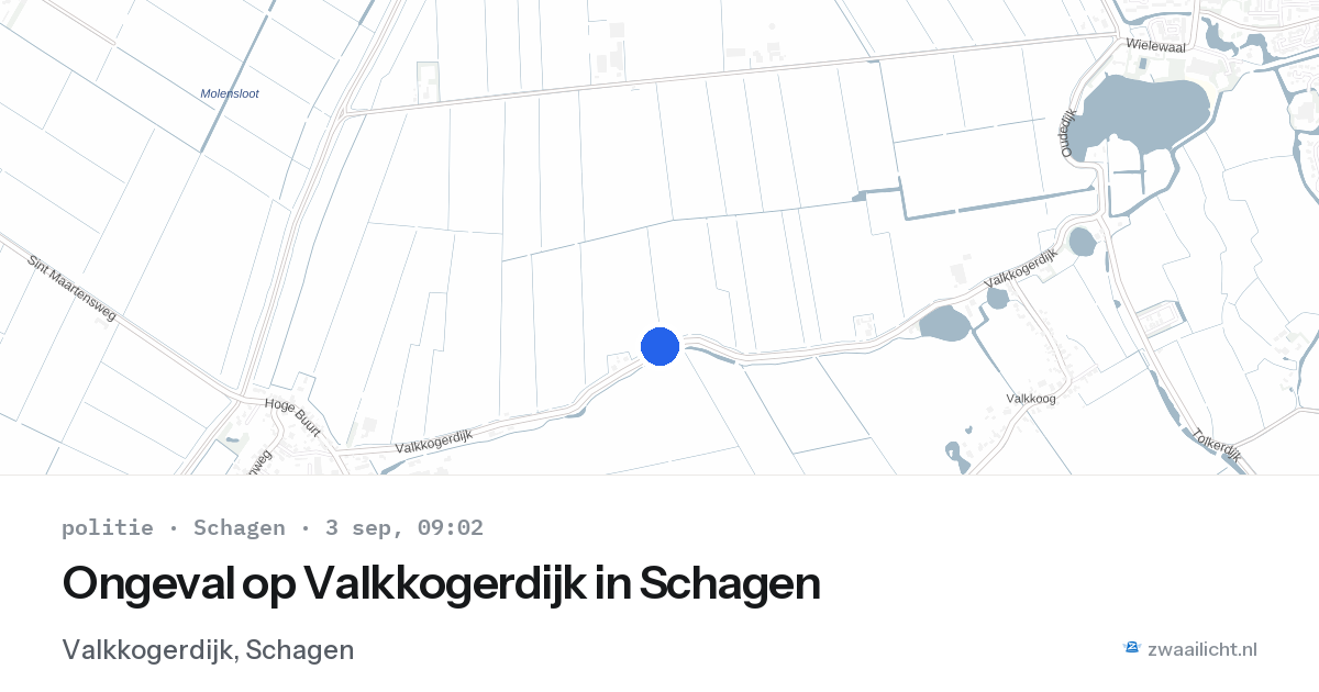 Ongeval op Valkkogerdijk in Schagen — 3 sep 2026