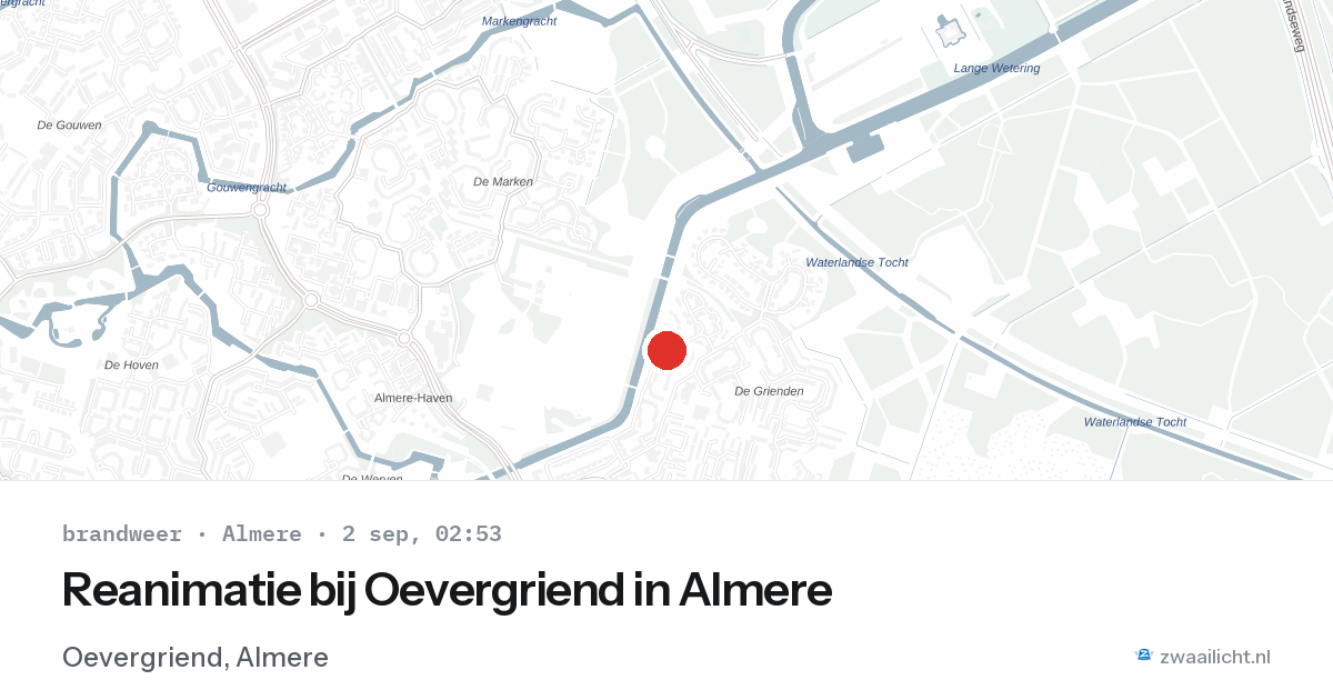 Reanimatie bij Oevergriend in Almere — 2 sep 2026