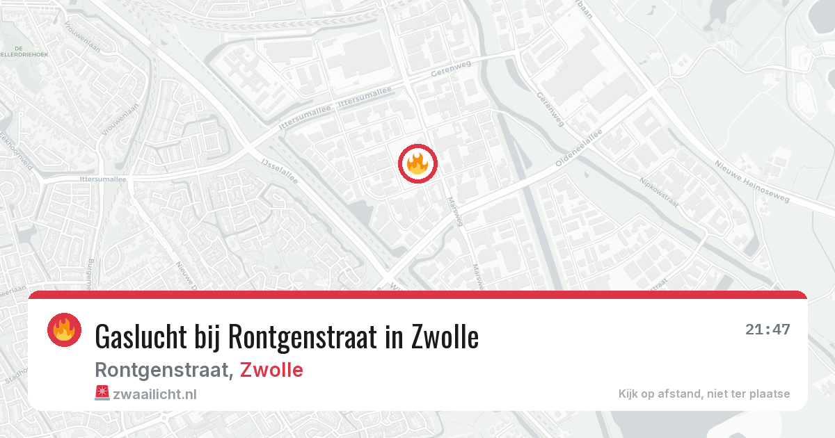 Gaslucht bij Rontgenstraat in Zwolle — 13 aug 2026