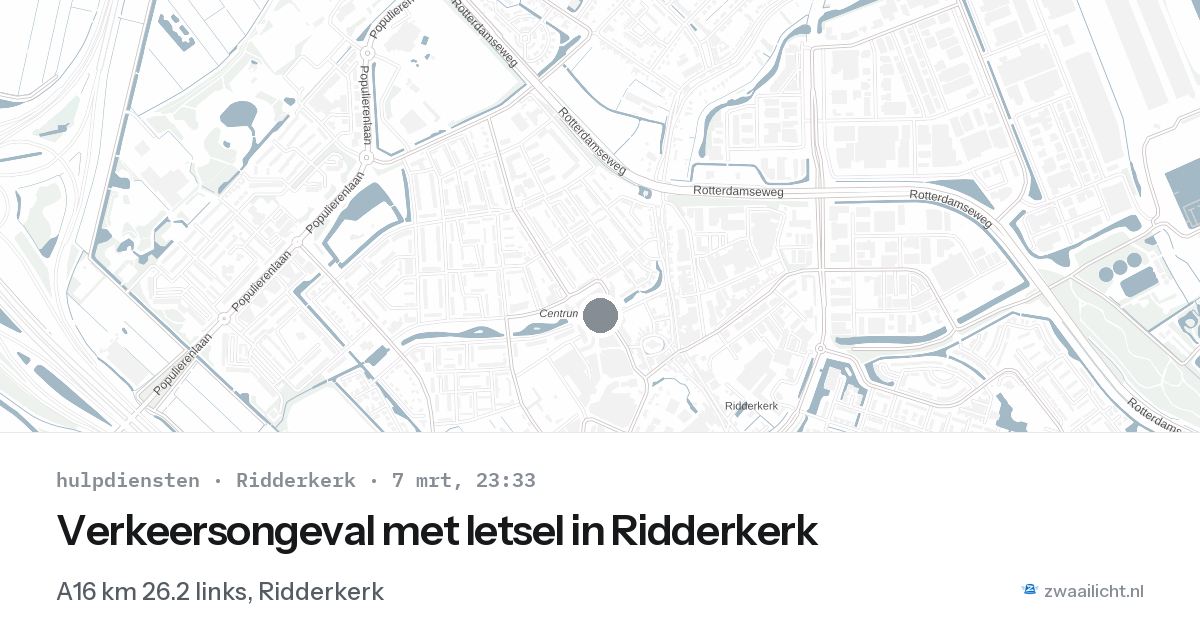 Verkeersongeval met letsel in Ridderkerk — 7 mrt 2026