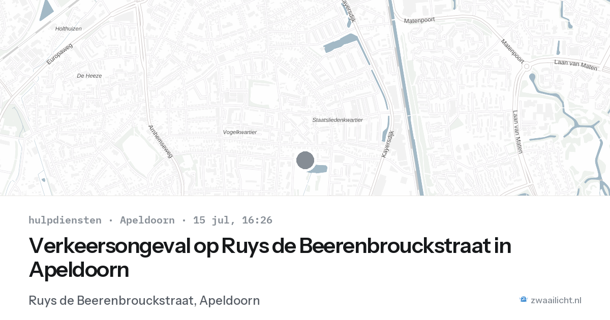 Verkeersongeval op Ruys de Beerenbrouckstraat in Apeldoorn — 15 jul 2026
