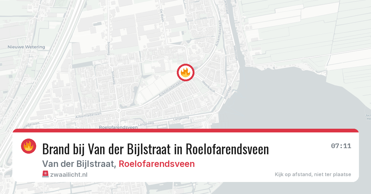 Brand bij Van der Bijlstraat in Roelofarendsveen — 6 jul 2026