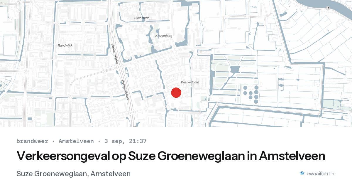 Verkeersongeval op Suze Groeneweglaan in Amstelveen — 3 sep 2026