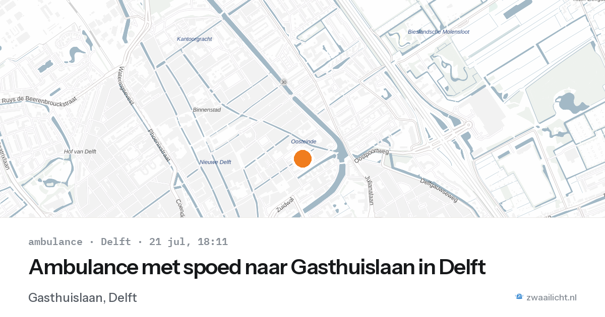 Ambulance met spoed naar Gasthuislaan in Delft — 21 jul 2026