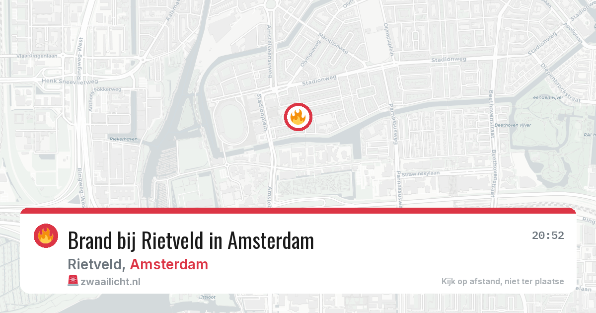 Brand bij Rietveld in Amsterdam — 16 mrt 2026