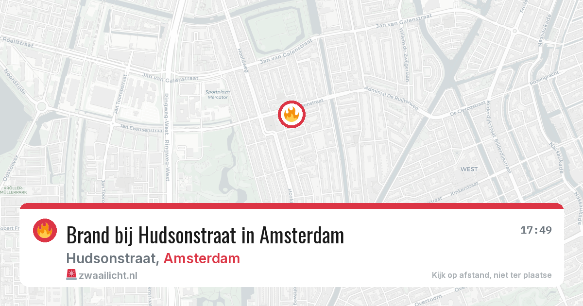 Brand bij Hudsonstraat in Amsterdam — 9 jun 2026