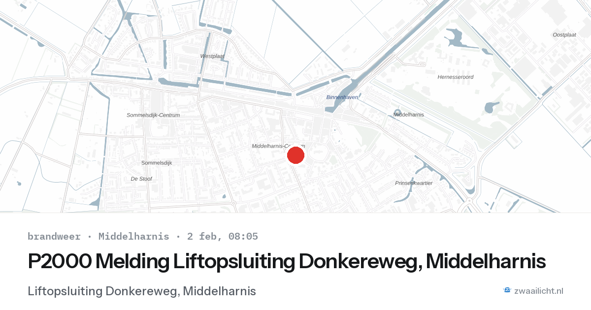 P2000 Melding Liftopsluiting Donkereweg, Middelharnis — 2 feb 2026