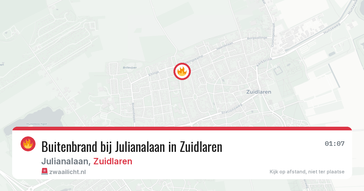 Buitenbrand bij Julianalaan in Zuidlaren — 4 aug 2026
