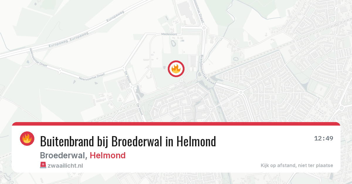 Buitenbrand bij Broederwal in Helmond — 13 aug 2026