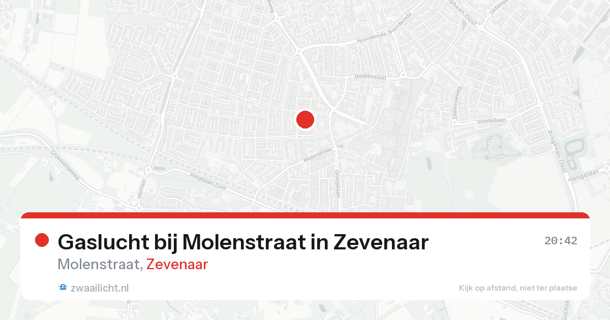 Gaslucht bij Molenstraat in Zevenaar — 17 aug 2026