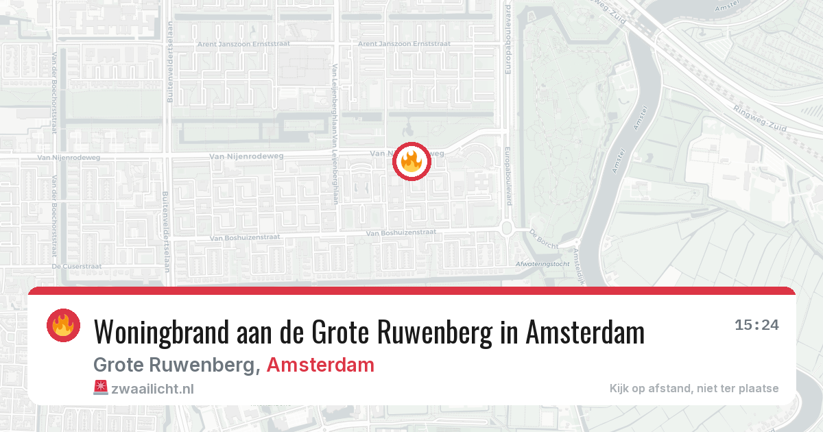 Woningbrand aan de Grote Ruwenberg in Amsterdam — 14 aug 2026