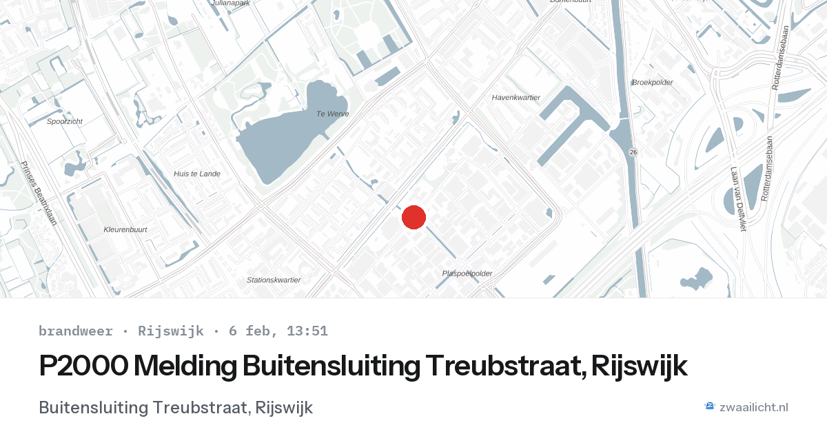 P2000 Melding Buitensluiting Treubstraat, Rijswijk — 6 feb 2026