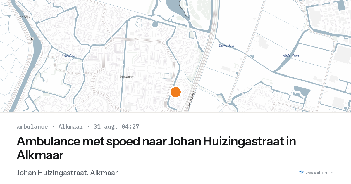 Ambulance met spoed naar Johan Huizingastraat in Alkmaar — 31 aug 2026