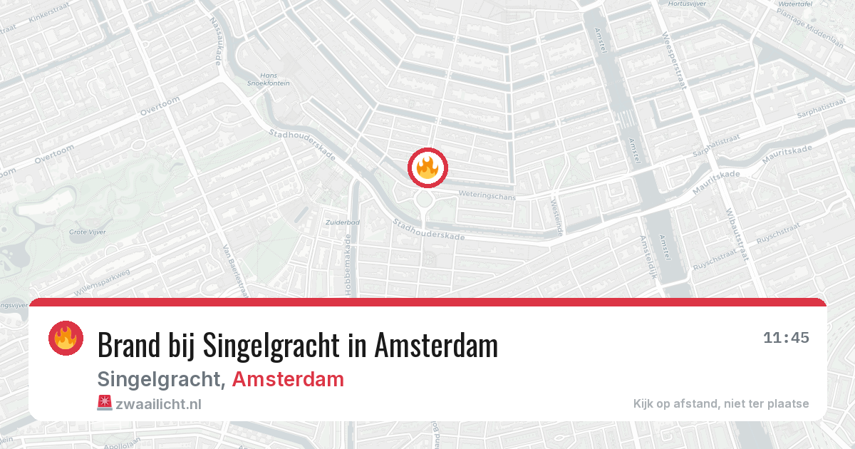 Brand bij Singelgracht in Amsterdam — 27 jun 2026