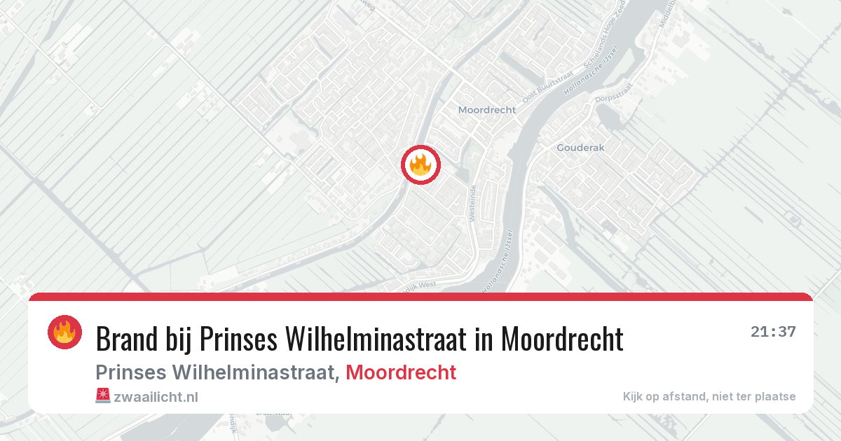 Brand bij Prinses Wilhelminastraat in Moordrecht — 6 aug 2026
