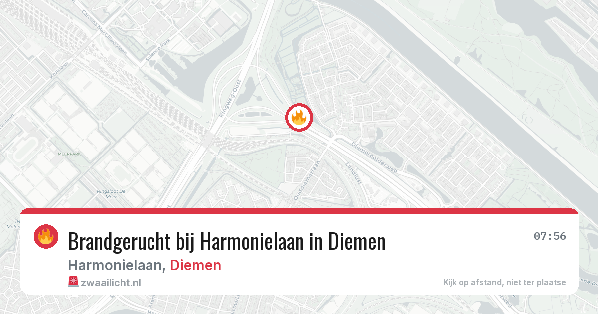 Brandgerucht bij Harmonielaan in Diemen — 13 aug 2026